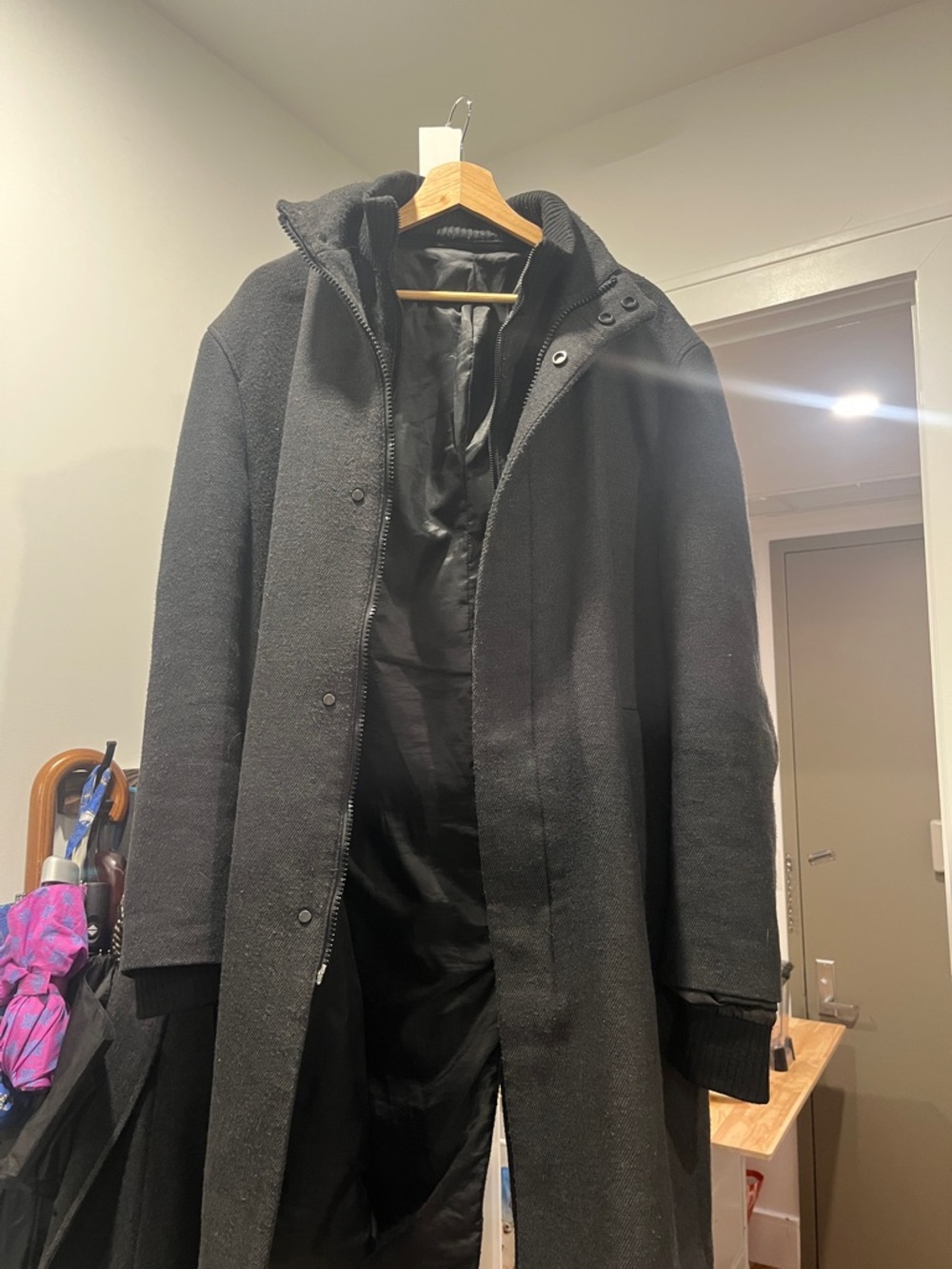 Zara Men's Black Long Trench Coat with Hood